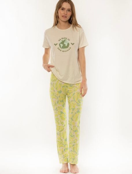 Sisstrevolution Mosscove Knit Pant in Palm Lime with vibrant pattern.