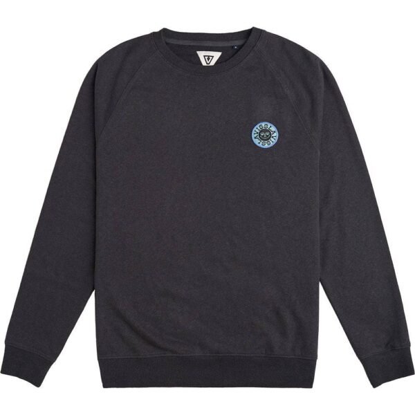 Vissla Vibration Hemp Crew Fleece in Phantom with front logo detail.