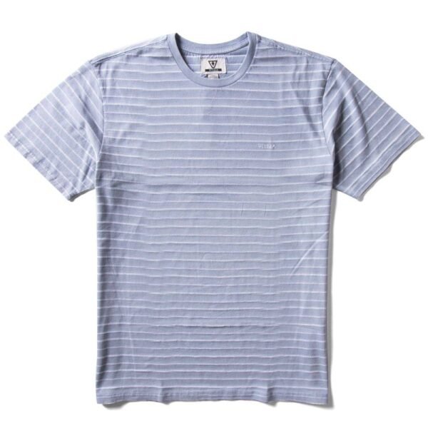 Vissla Rock Pile Tee in faded denim with subtle stripe design.