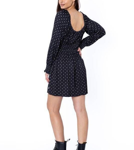 Sisstrevolution Cocoa Beach Knit LS Dress in black with long sleeves and floral print.