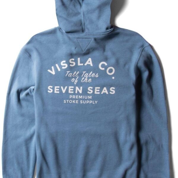Vissla Coastal Eco Po Hoodie in tidal blue with back graphic design.