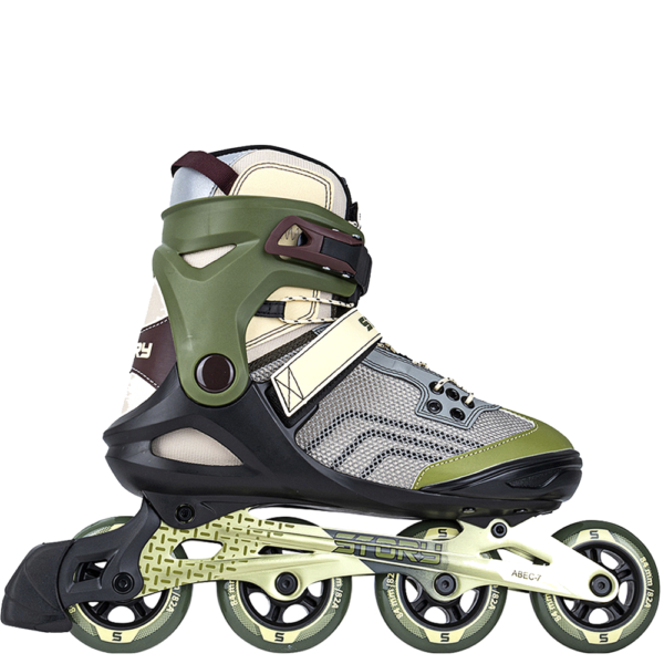 Story Trust Inline Skates -VGB with green and black design, side view.