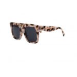 Side view of I-Sea Waverly sunglasses with snow tortoise frame and smoke polarized lenses.