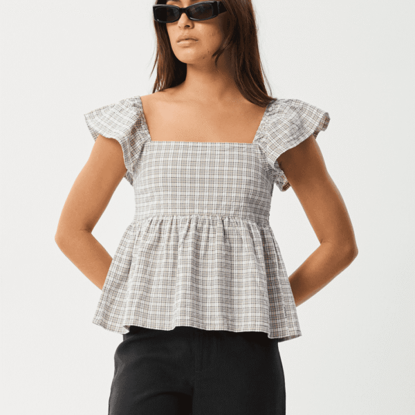 AFENDS Seersucker Top - Taupe Check