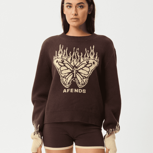 AFENDS Set Fire Recycled Knit Jumper - Coffee