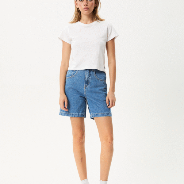 Afends Emilie- Denim Workwear Short - worn blue